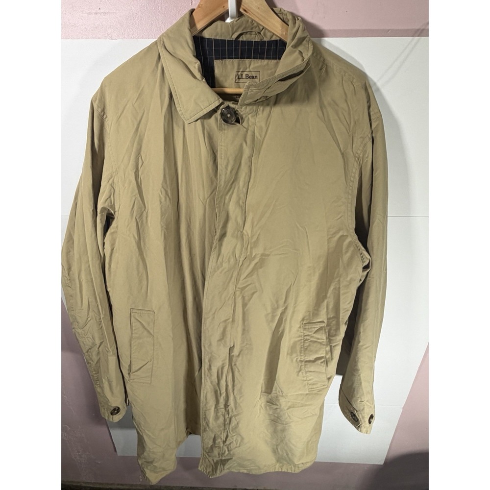 LL Bean‎ Rain Jacket Mens XL Tall Tan Coat Lightweight Button Front